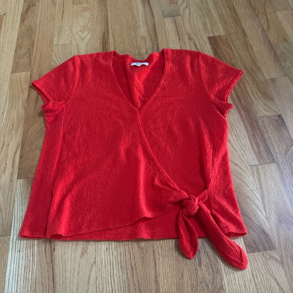 Madewell Tops - Madewell Blood Orange V-Neck Short Sleeve Knit Wrap Top Tie Hem Size Small